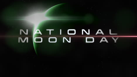Día-Nacional-De-La-Luna-Con-Planeta-Verde-Y-Destello-De-Estrella-En-Galaxia-Oscura