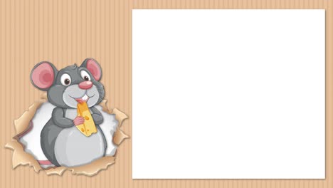 a cute mouse eating cheese happily