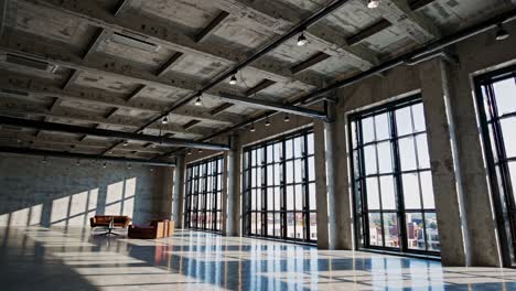 modern industrial loft space with large windows