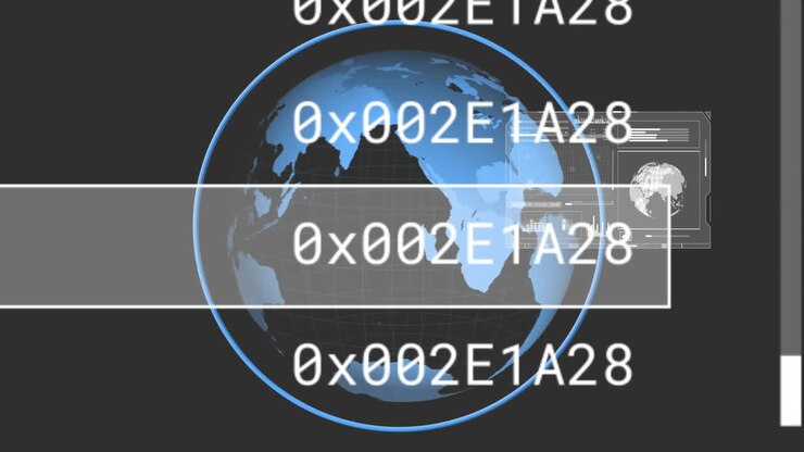 Animation of data processing over globe on black background