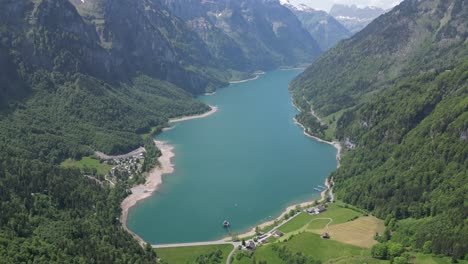 aerial shot of klöntalersee great lake, glarus canton, switzerland