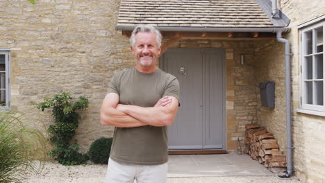 Portrait-Of-Senior-Man-Standing-Outside-Front-Door-Of-Home