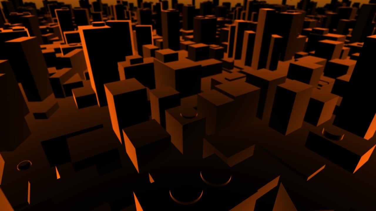3D City Map Orange & Black flying looking back