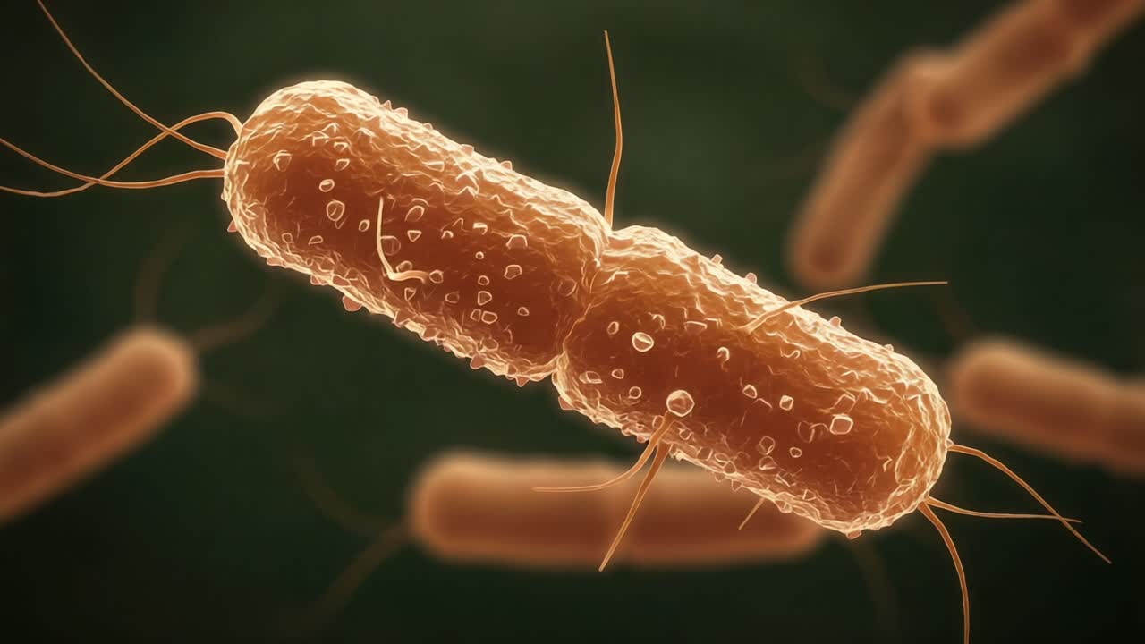 Detailed Visualization of Bacterial Structures Captured in Two Frames, Showcasing Unique Features of Microbial Life Under a Microscope