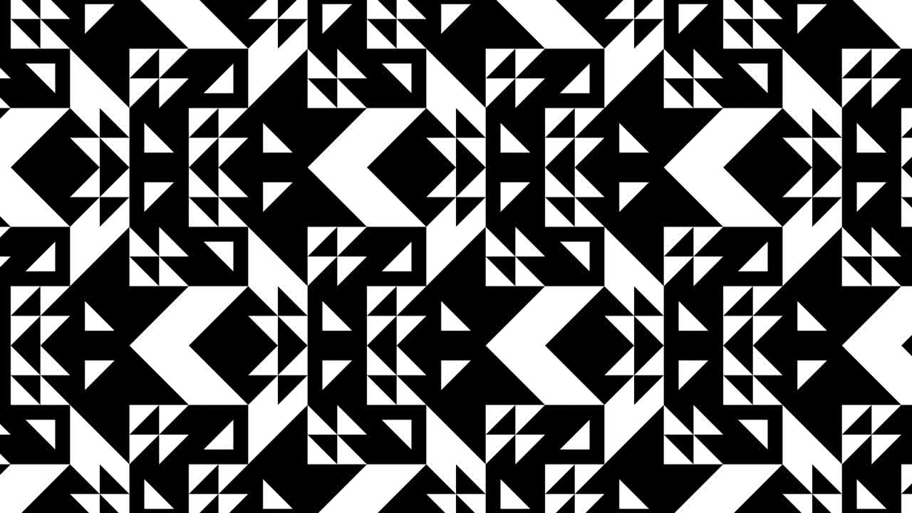 triángulos blancos y negros en un patrón dinámico mínimo. fondo gráfico en movimiento en un diseño plano. mosaico de azulejos cuadrados monocromáticos
