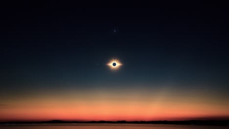 solar eclipse totality moment as moon covers sun and earth darkens then light returns