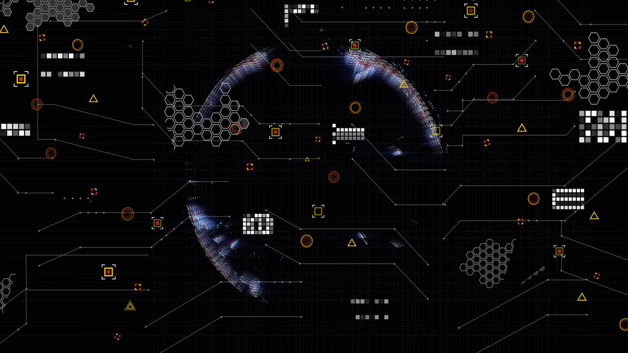 Animation of dna network of connections and globe on black background