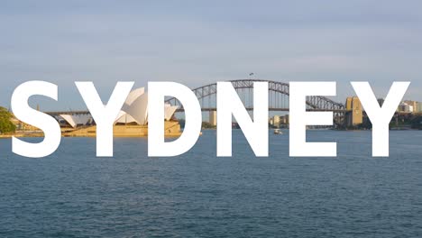Opernhaus-Und-Hafenbrücke-In-Australien,-überlagert-Mit-Einer-Animierten-Grafik-Mit-Der-Aufschrift-„Sydney“.