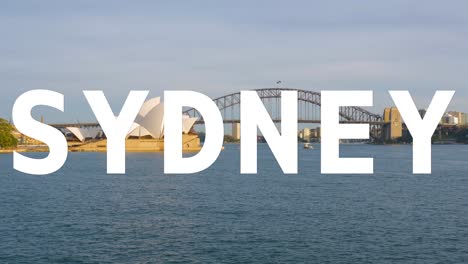 opera house and harbour bridge in australia overlaid with animated graphic spelling out sydney