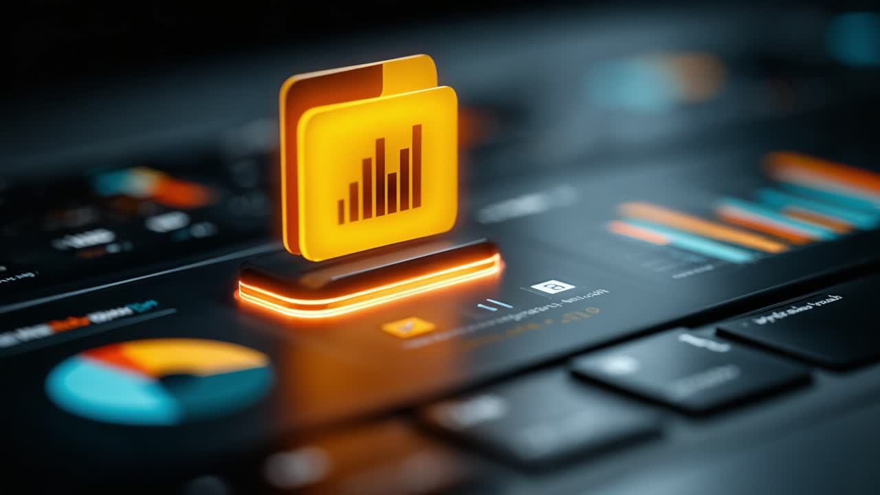 Visual Representation of Data Management: A Brightly Colored Icon with a Graph Inside Symbolizes Efficient File Organization and Analytical Tools on a Modern User Interface