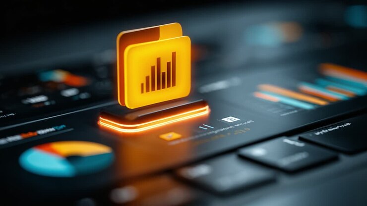 Visual Representation of Data Management: A Brightly Colored Icon with a Graph Inside Symbolizes Efficient File Organization and Analytical Tools on a Modern User Interface