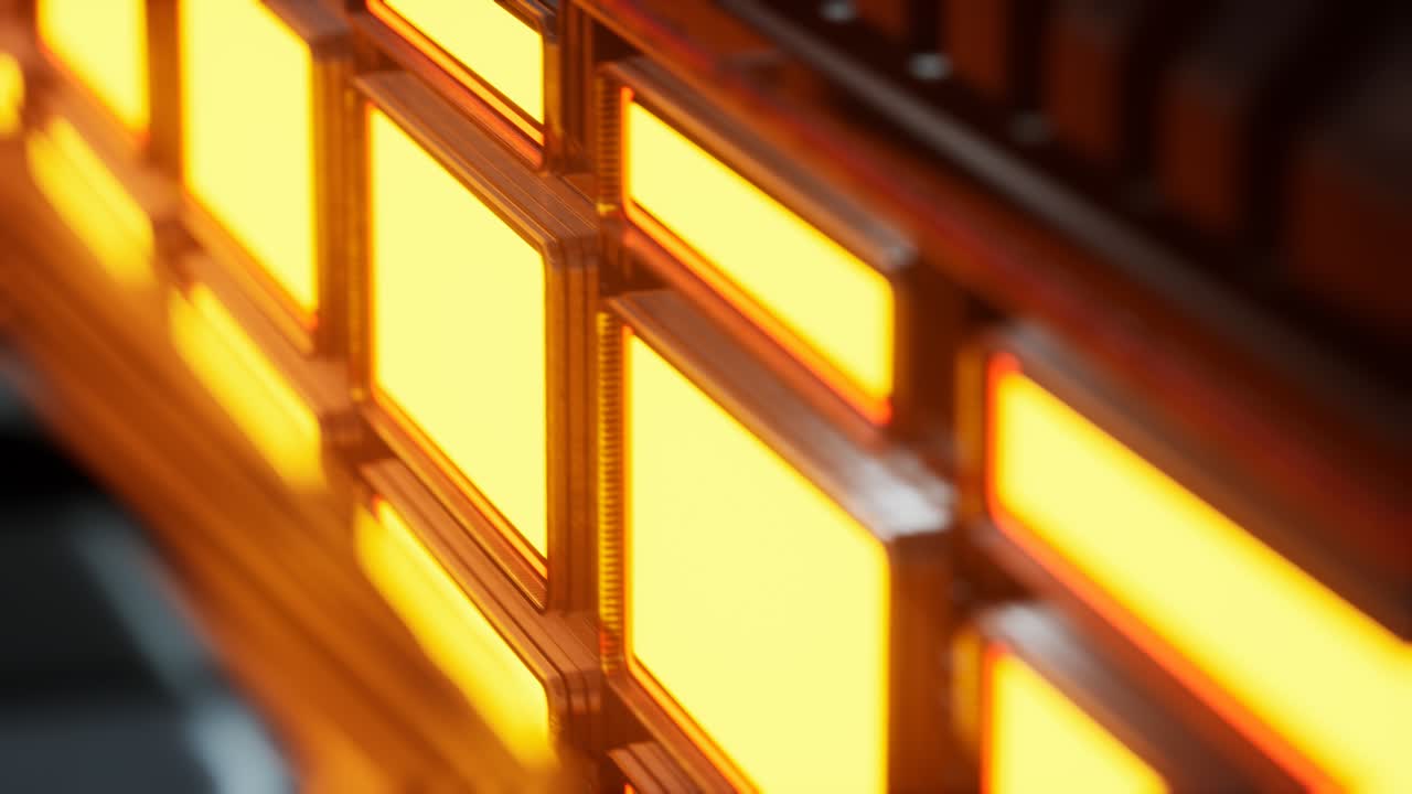 미래적인 인테리어에서 노란색 조명과 금속 패널