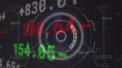 animation of financial data processing over scanner on black background