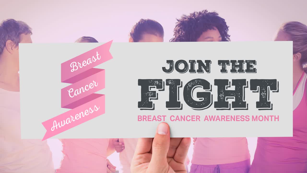 다양한 여성 그룹의 애니메이션과 유방암 텍스트