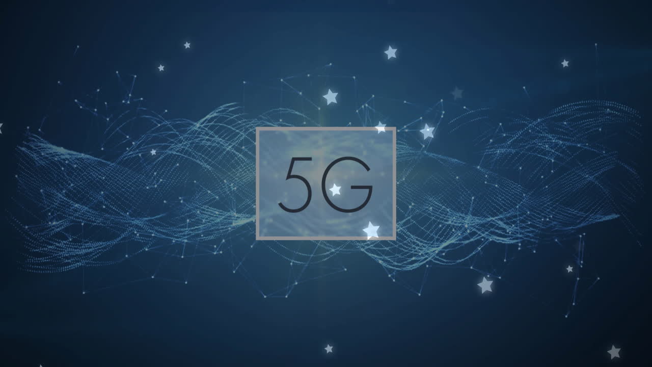 5G animation with digital wave patterns and network connections in background