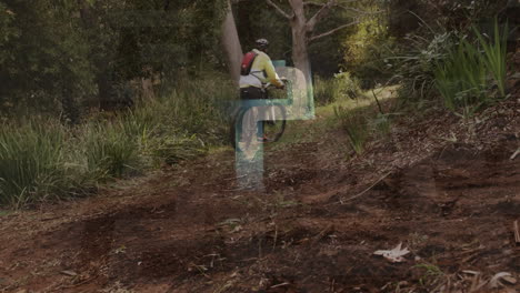 animación de flecha y procesamiento de datos sobre mujer en bicicleta