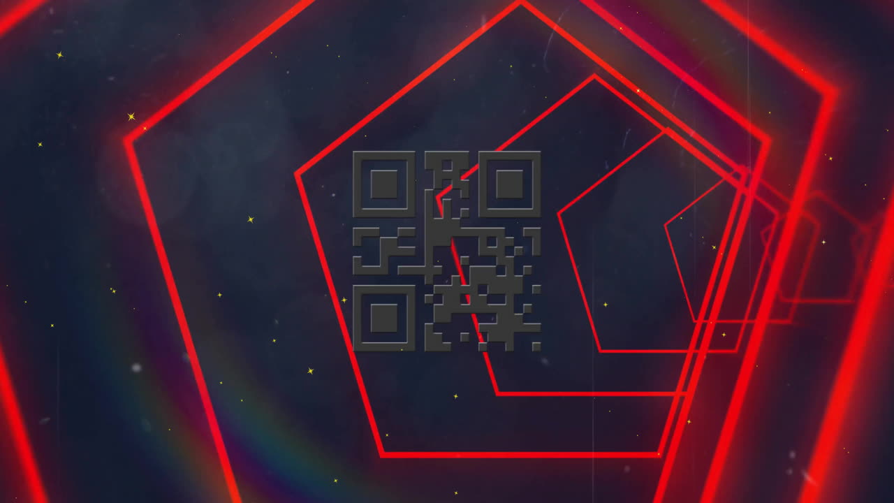 Animation of qr code over red digital tunnel