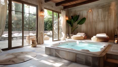 luxury spa bathroom with hot tub