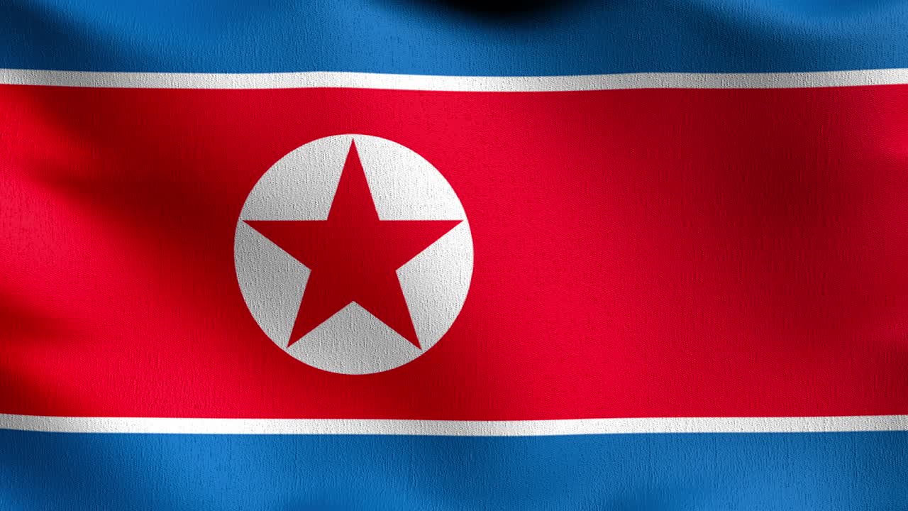 bucle sin costura 4k vdo. bandera nacional de corea del norte soplando en el viento aislado. diseño abstracto patriótico oficial. ilustración de renderización 3d del símbolo del signo ondulante.