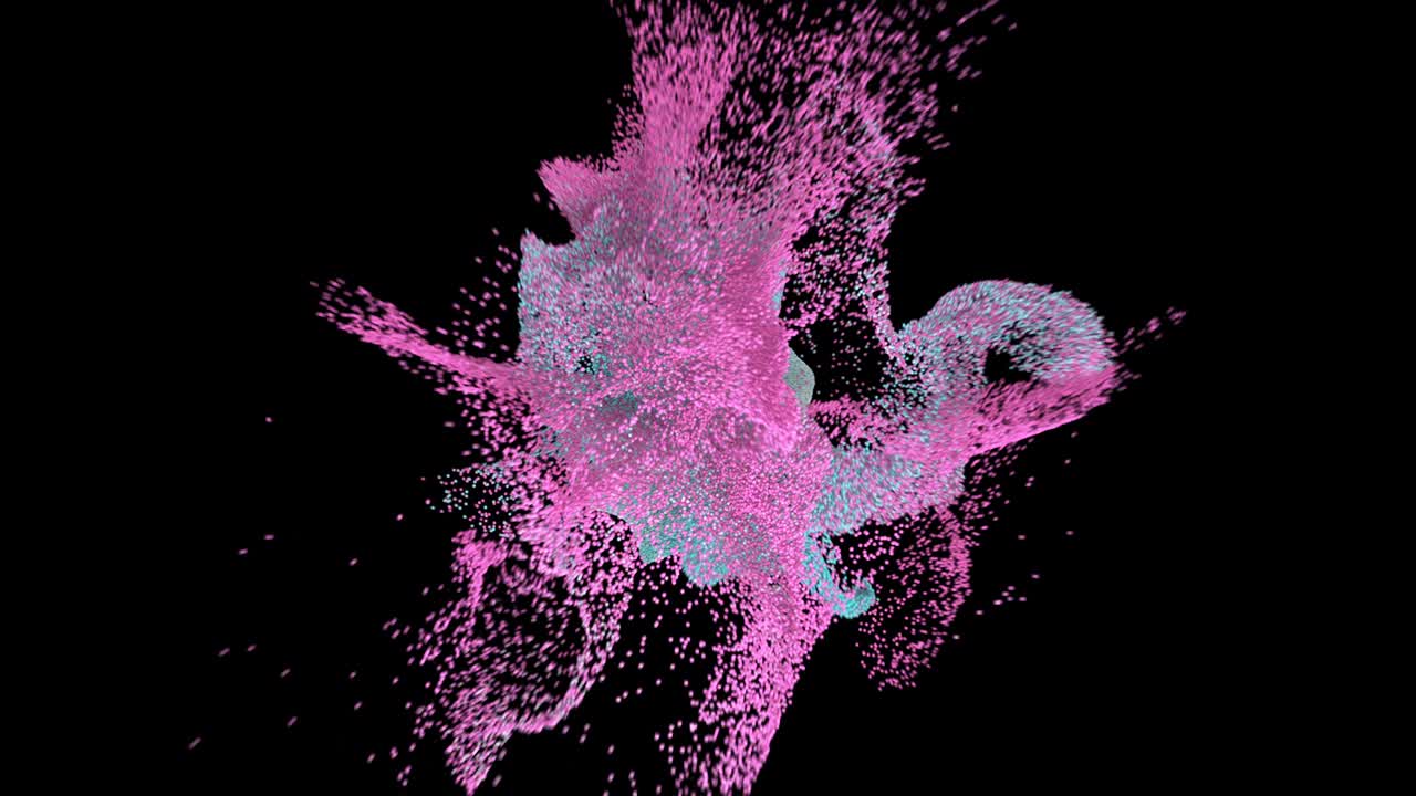 movimiento de partículas de color explosión aislada en fondo negro.