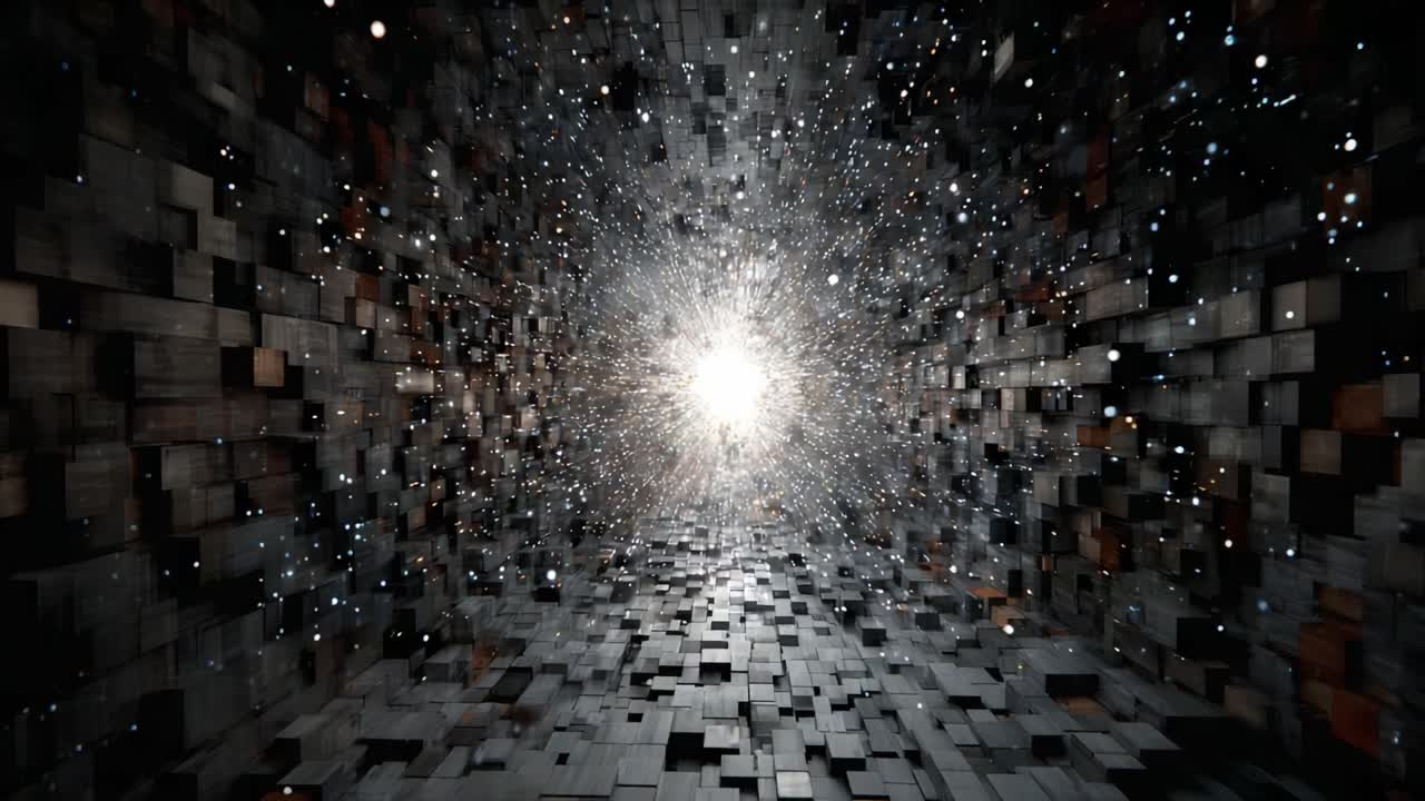 A Journey Through an Infinite Cosmic Tunnel Embracing Light and Shadows, Where Textures and Depth Create a Hypnotic Experience of Space and Movement