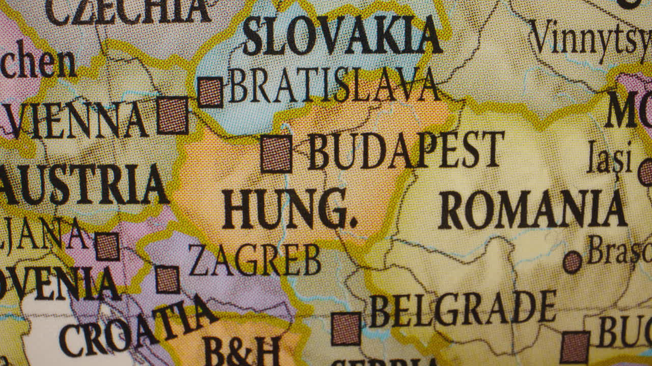 Close-up of a map of Central and Eastern Europe