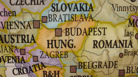 close-up of a map of central and eastern europe