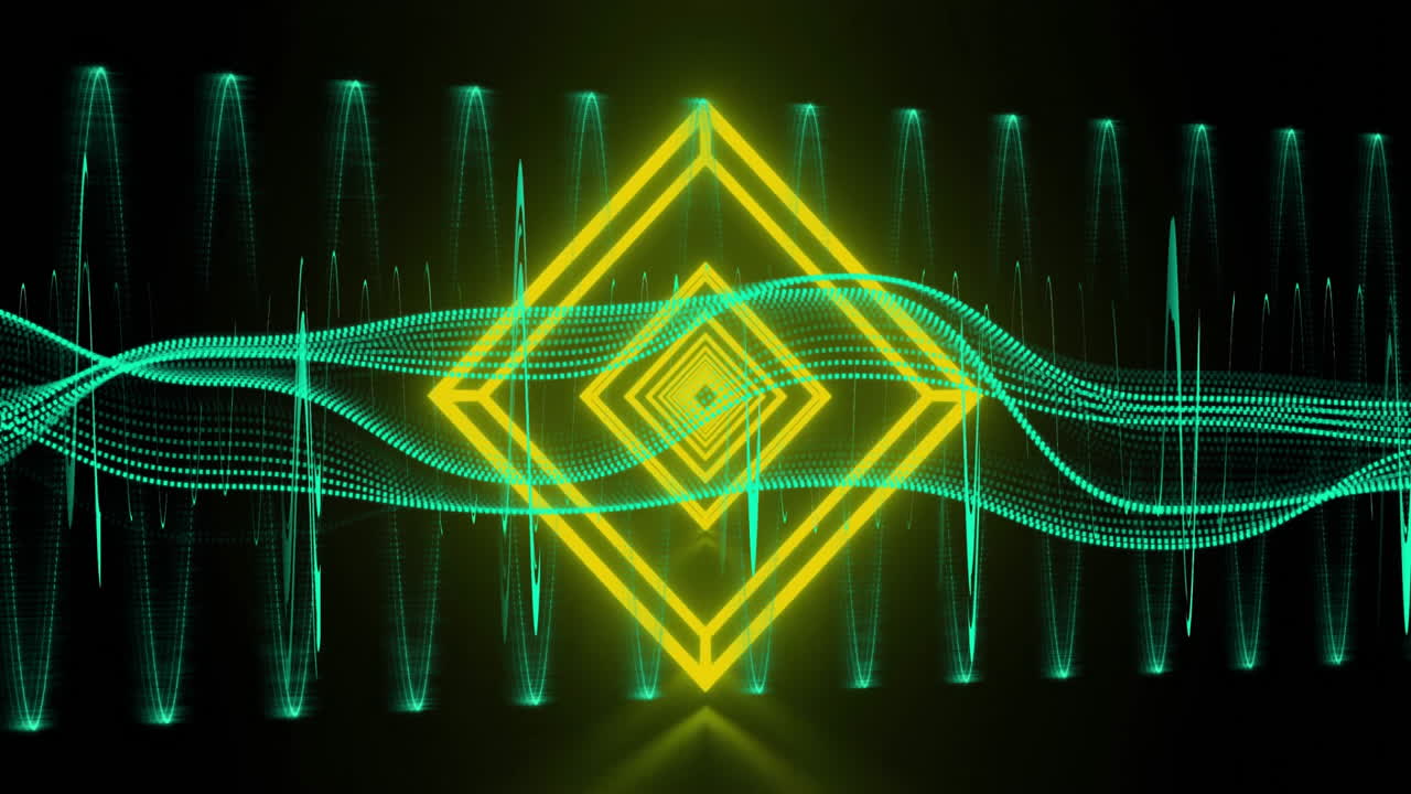 Animation of neon shapes moving over dna strand