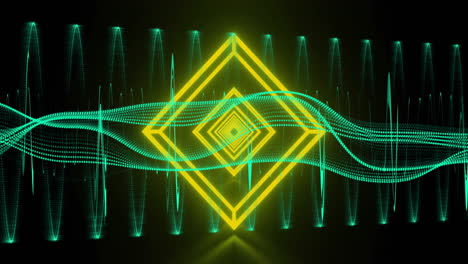 animation of neon shapes moving over dna strand