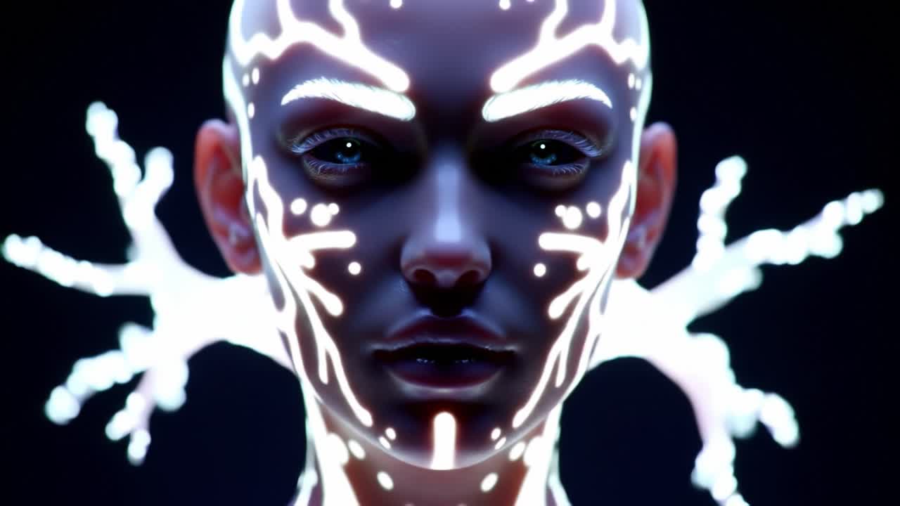 Futuristic Woman Portrait with Glowing Face Art