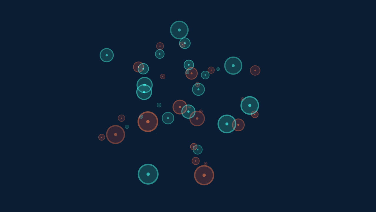 A vibrant display of multicolored circles on a blue backdrop, forming a dynamic and captivating pattern. The circles feature a mix of orange and blue hues