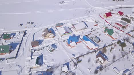 aerial view of a snowy village