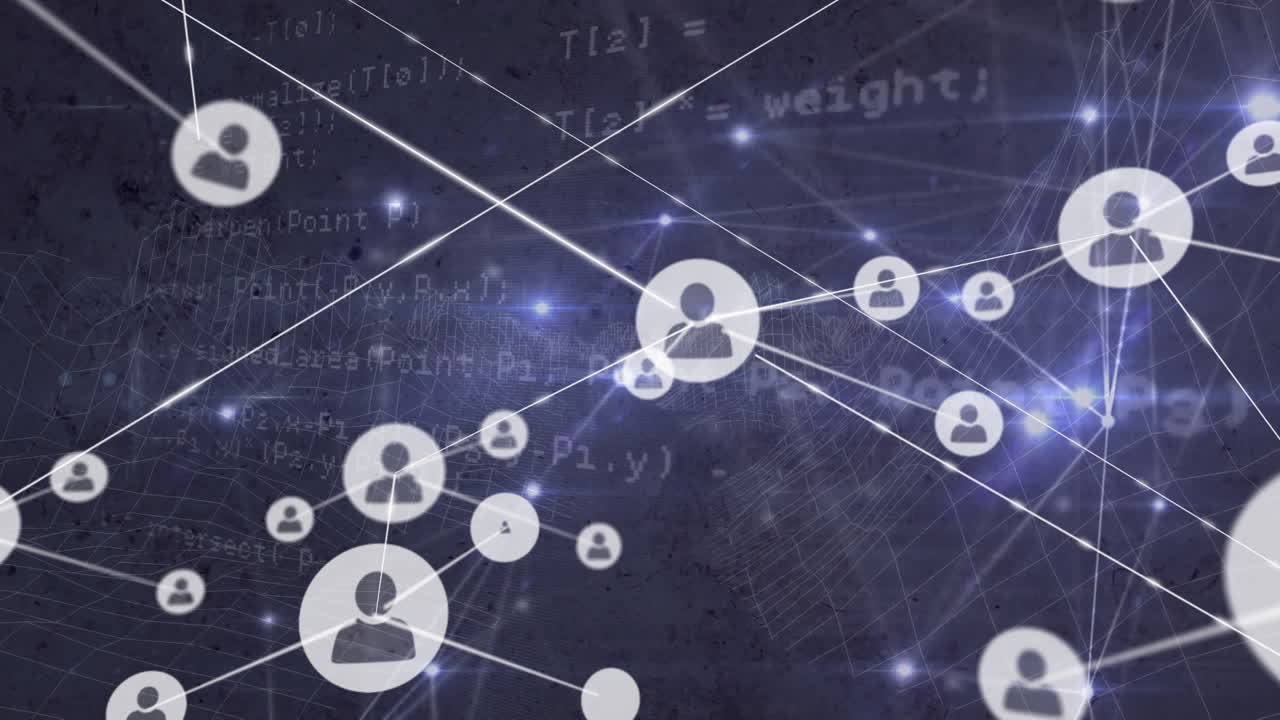 검은색 배경에 데이터 처리에 대한 아이콘으로 연결 네트워크의 애니메이션