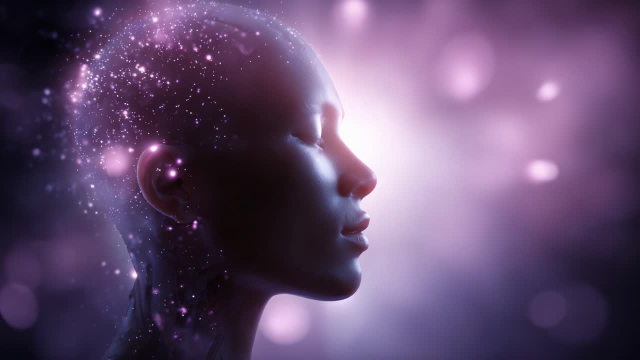 Un voyage surréaliste à travers la conscience cosmique : Être éthéré avec une tête étoilée et une lumière fluide dans un univers abstrait de possibilités et d’émotions infinies