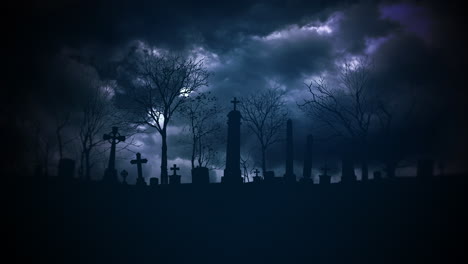 mystical halloween background with dark clouds and grave on cemetery