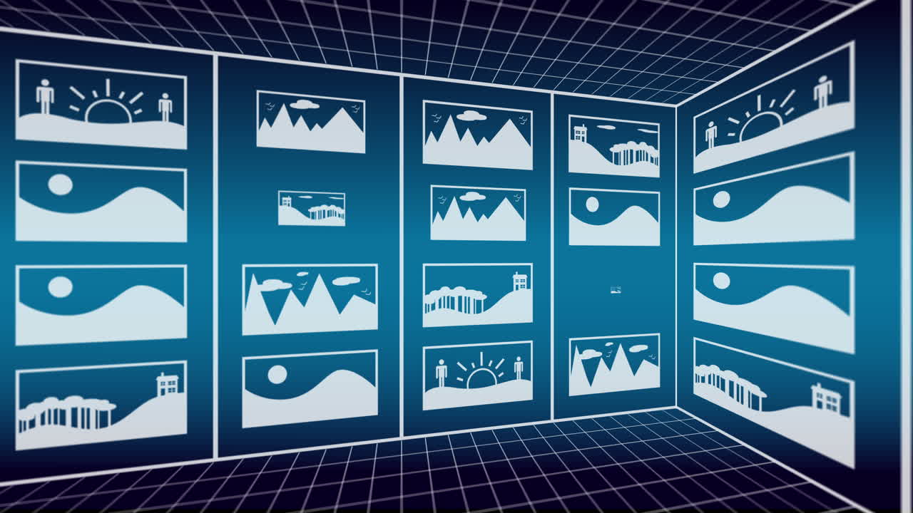 파란색 배경에 있는 ai 풍경 아이콘의 애니메이션