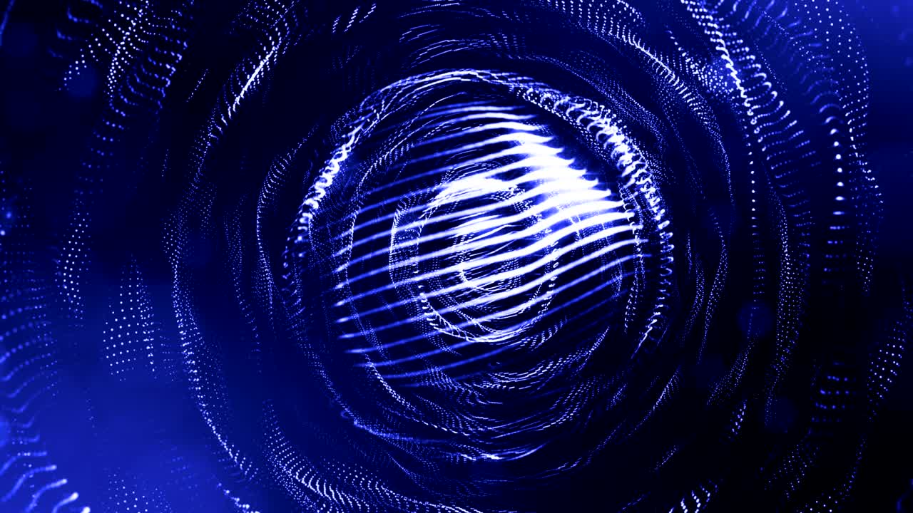 4k 3d render of glow particles as abstract seamless dynamic background with depth of field and bokeh. Science fiction or microcosm, space or digital abstract space. 3d loop animation. Blue sphere 2