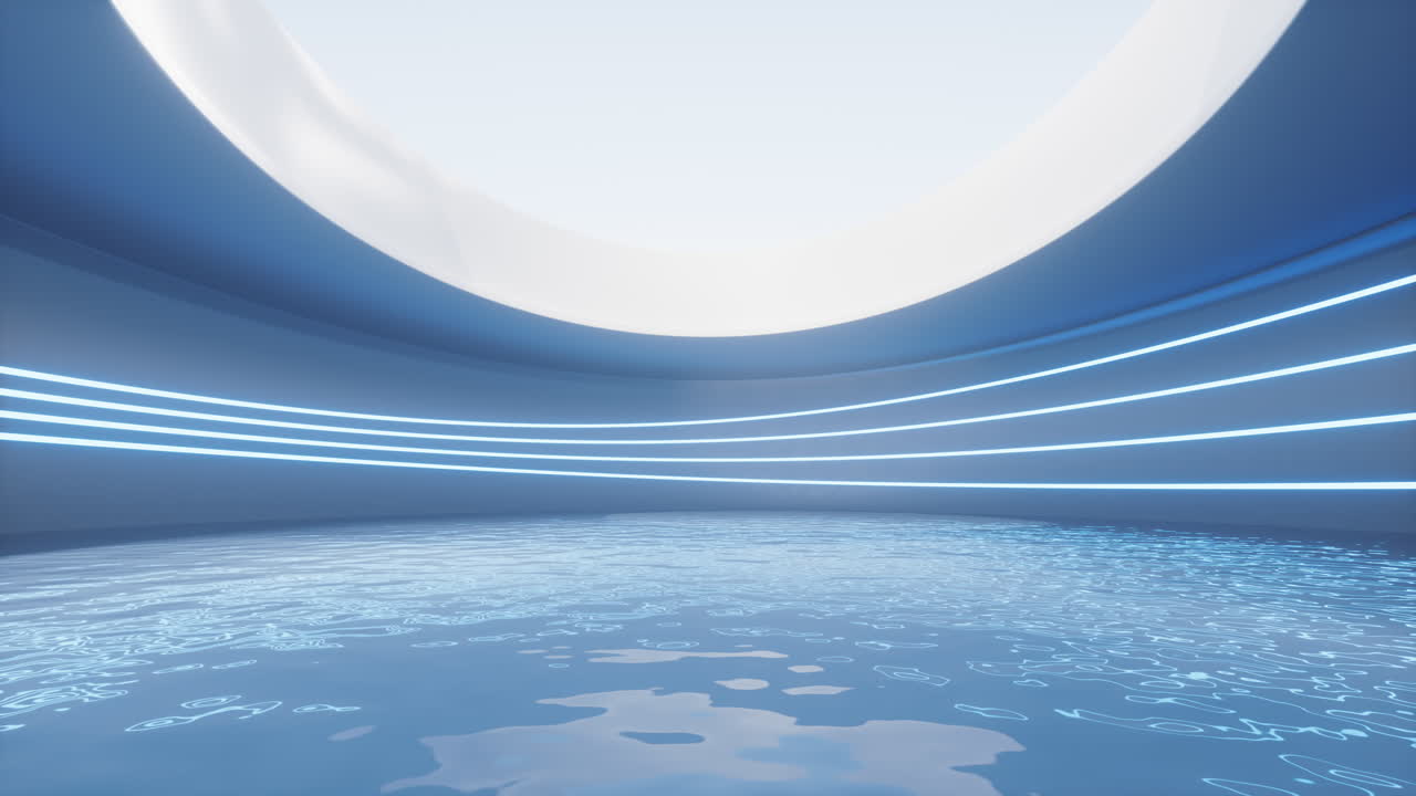 색 건물 배경의 물 표면, 3d 렌더링