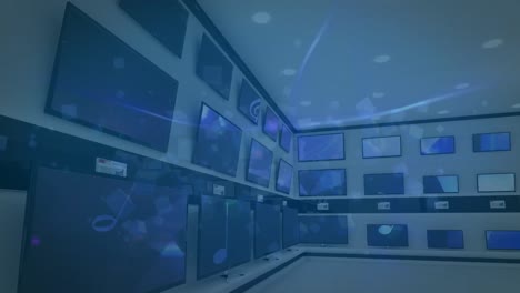 tienda de electrónica con video sincronizado que se reproduce en las pantallas de varios televisores