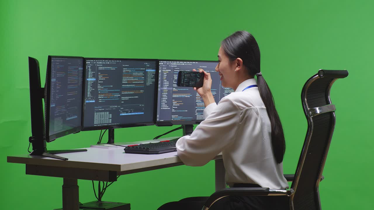 programmiererin, die an einem computer arbeitet