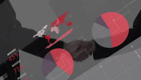 animation of financial data processing over people shaking hands