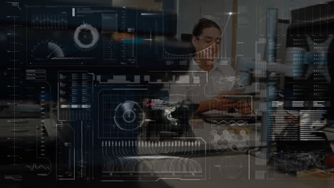 digital interface with data processing against man using smartphone