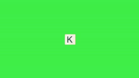 letter k scrabble slide from left to right side on green screen, letter k green background