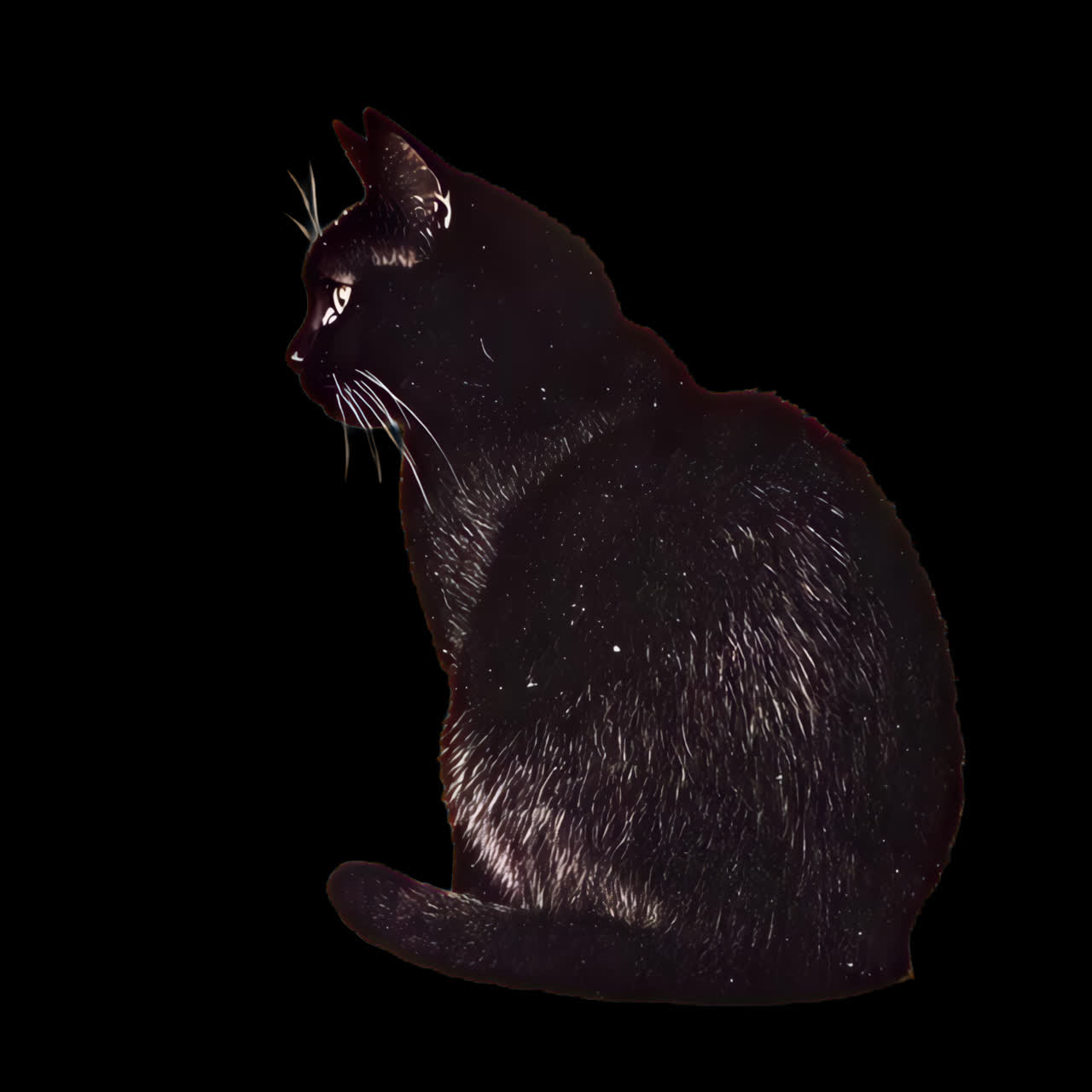 Elegant black cat silhouette animation isolated asset, transparent 4K video, alpha channel, ProRes