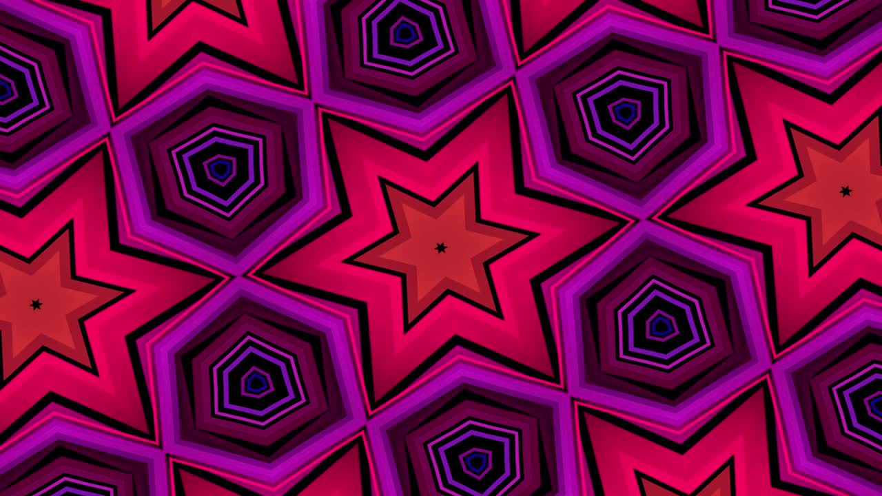 4k caleidoscopio animación de ilusión óptica multicolor. los objetos cambian aleatoriamente de forma y tamaño