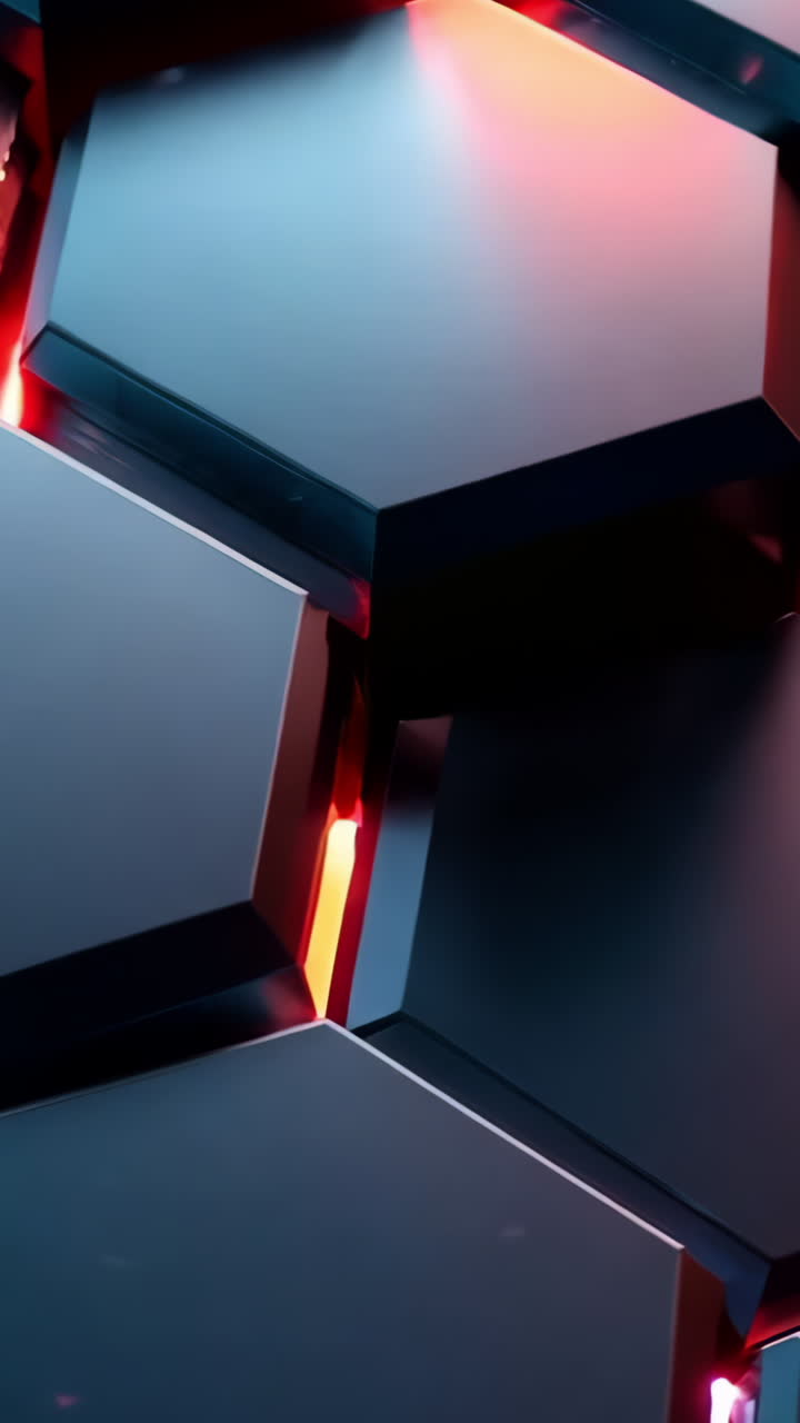 A close up of a black and red hexagon pattern. The red and black colors give the image a bold and striking appearance. The pattern is made up of many small squares, which create a sense of depth