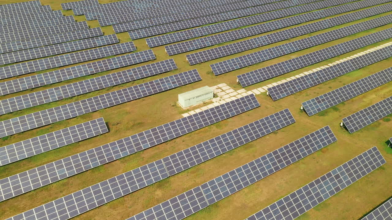 Aerial fly up footage of a solar power plant in Dobre Pole, Czech Republic