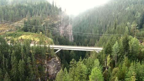 Toma-Panorámica-Lenta-De-Un-Puente-Sobre-Un-Cañón-Dentro-De-Un-Bosque