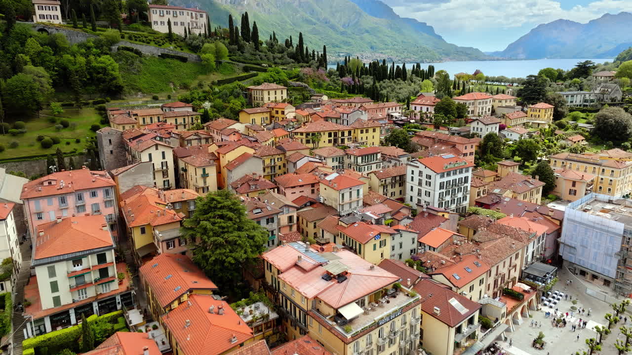 Aerial drone view of the village Bellagio near Lake Como, Italy