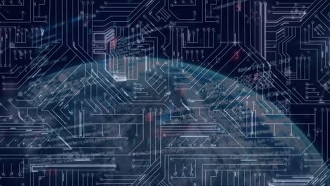 animation of globe over data processing on blue background